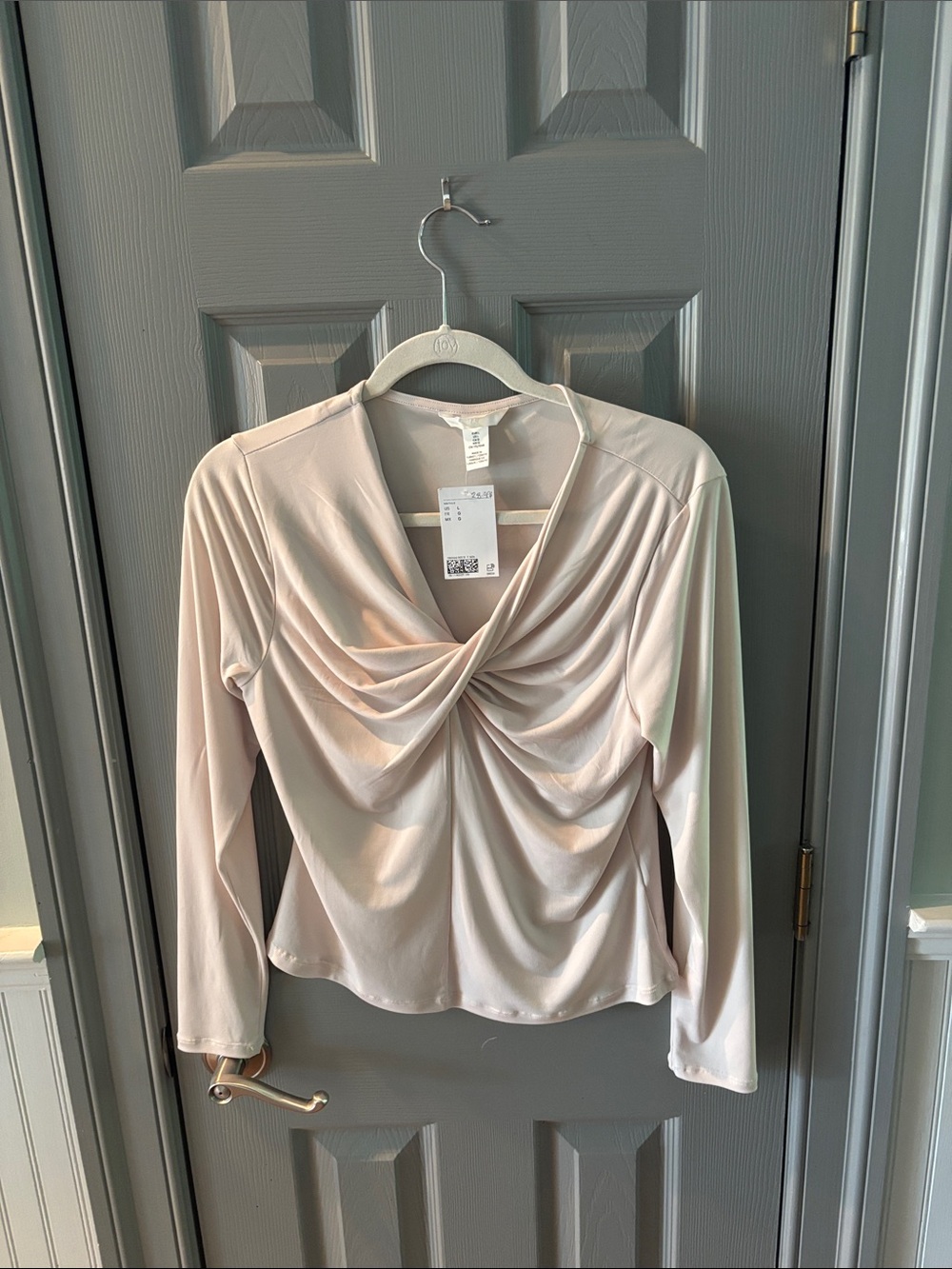 Women's Twist-Front Long Sleeve Top - Cream H&M